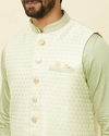 alt message - Manyavar Men Lime Green Self Patterned Jacket Set image number 1